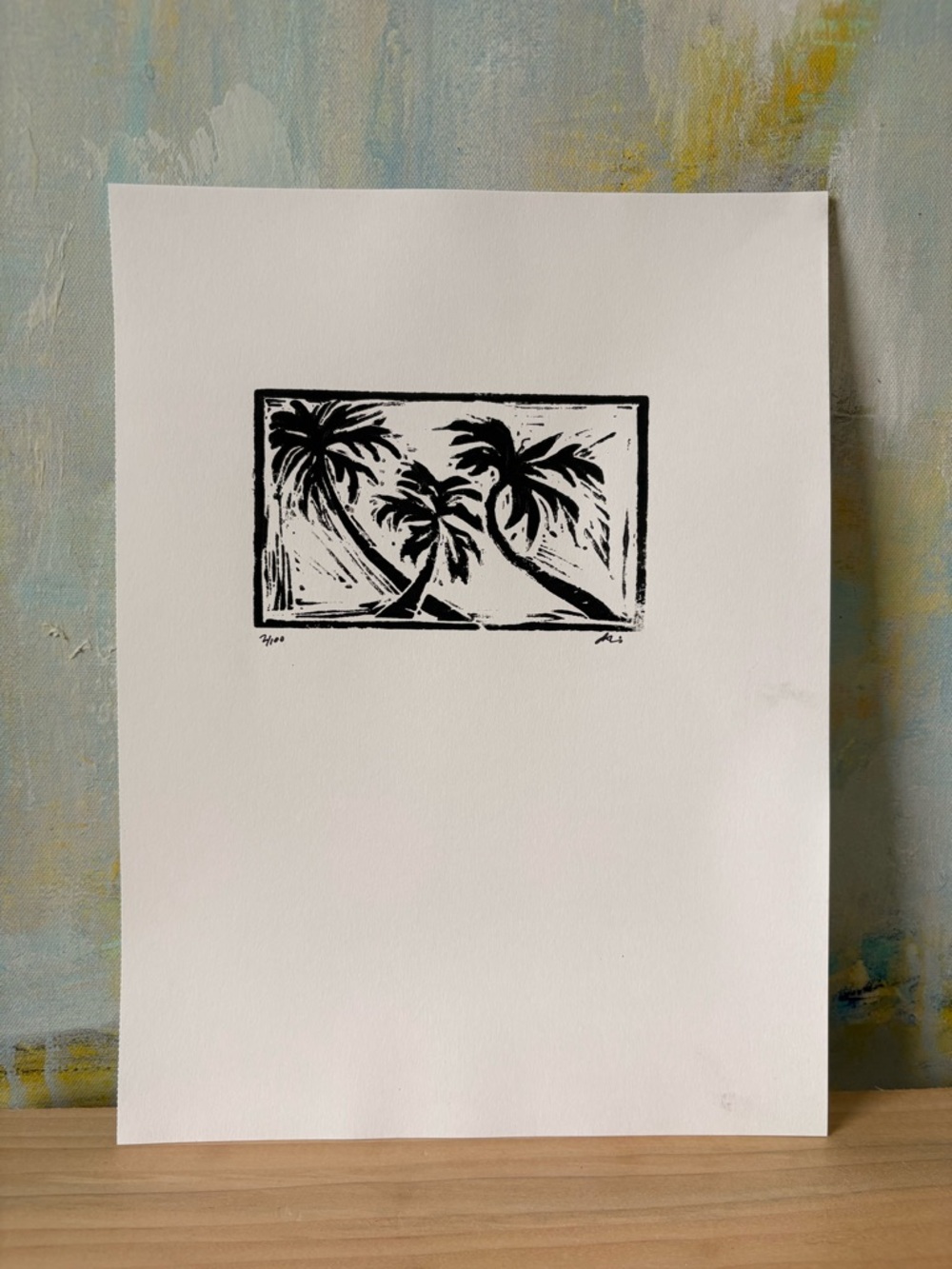 Original Art - Palm Tree Linocut - Minimalist Coastal Print